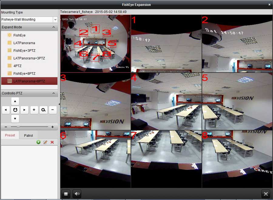 Telecamera panoramica Hikvision Raptor Fisheye: vista a 8ptz
